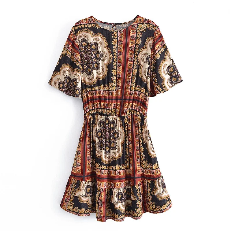 Liora Boho Mini Dress Trendy Wraparound Mini Dress
