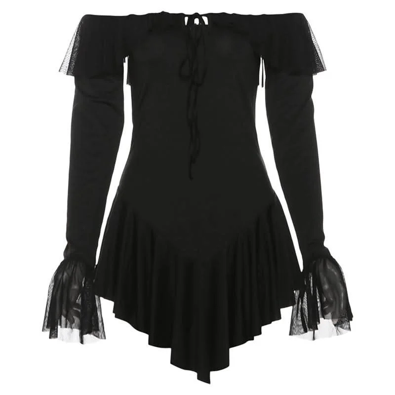 Long sleeve off shoulder ruffle mini dress Stylish Short Sleeve Mini Dress