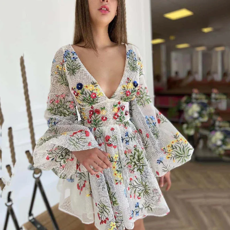 Maris Embroidered Mini Dress Chic Halter Mini Dress