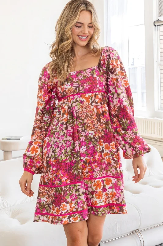 Floral Square Neckline Mini Dress Fashionable Lace Mini Dress