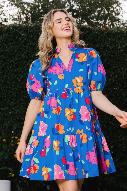 Floral Printed Tiered Mini Dress Cozy Jersey Mini Dress