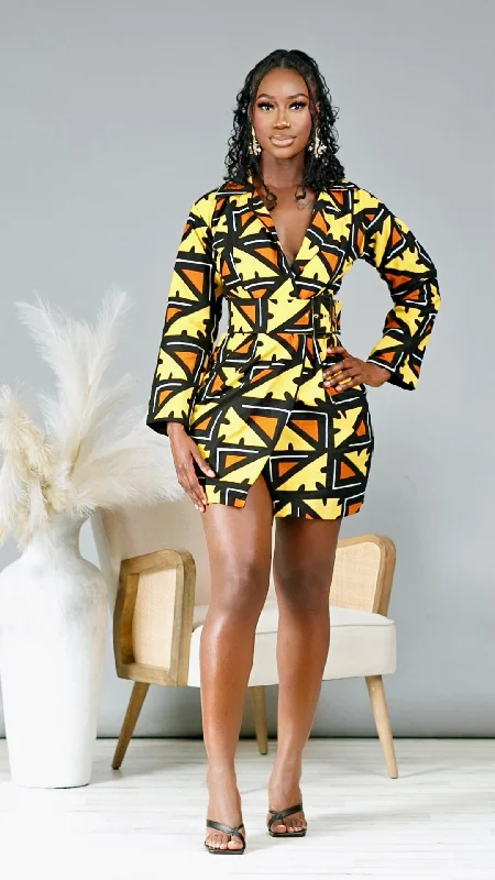 Okolie African Tribal Print Blazer Mini Dress Stylish Summer Mini Dress