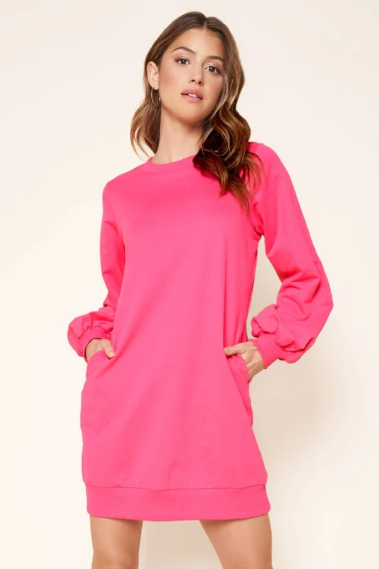 Deanna Balloon Sleeve Sweatshirt Mini Dress Comfortable Smocked Mini Dress