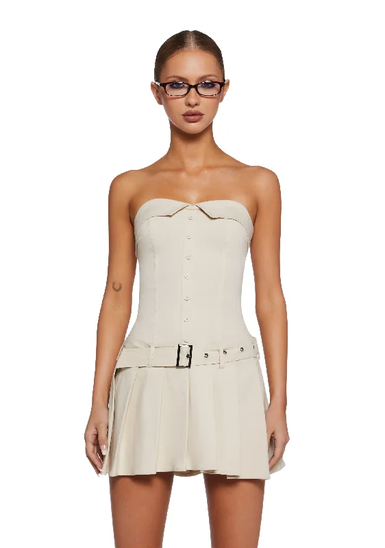 Tech Girl Rising Mini Dress - Khaki Cozy Ruched Mini Dress