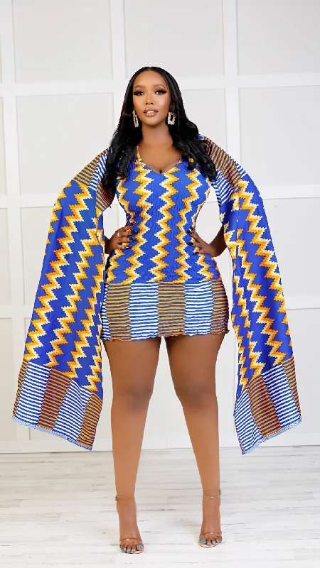 Titi African Print Mini Dress Chic Pleated Mini Dress
