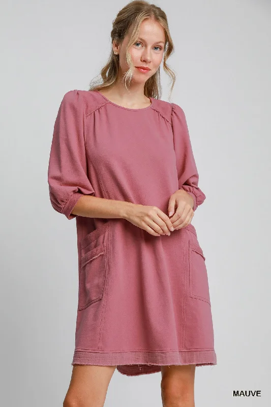 French Terry Mini Dress Casual Mini Dress with Pockets