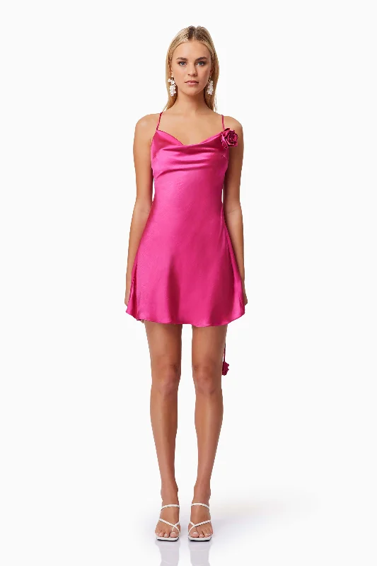 Zinnia Cowl Neck Party Mini Dress In Pink