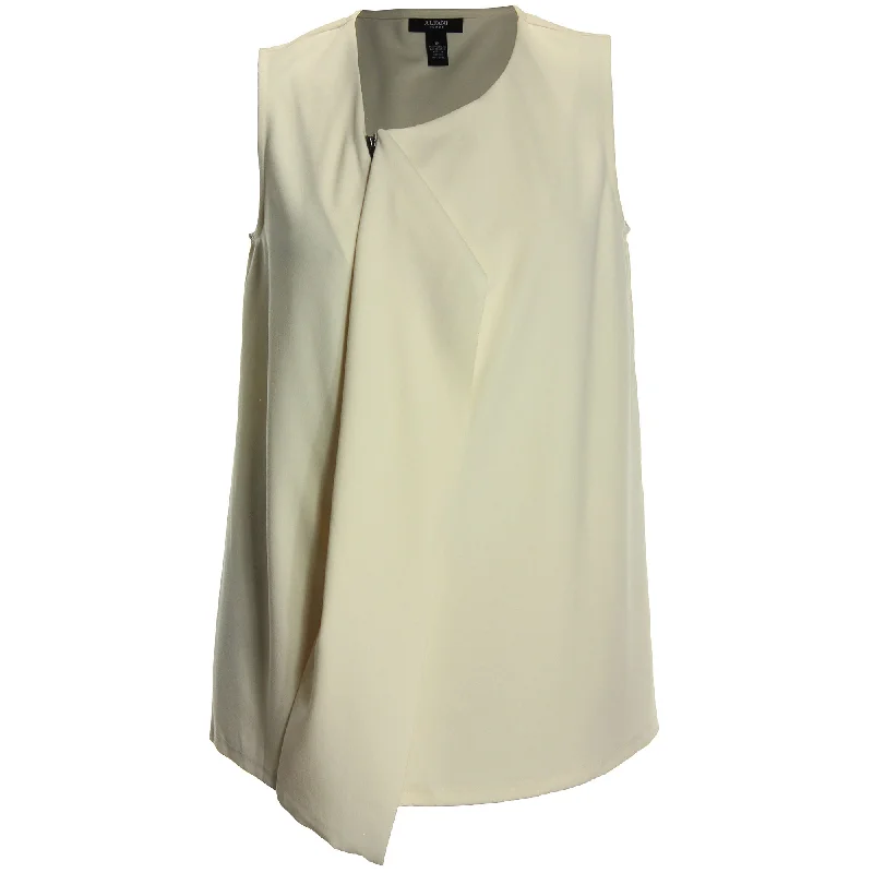 Alfani Ivory Sleeveless Cascading Front Adjustable Neck Blouse Romantic Lace Blouse