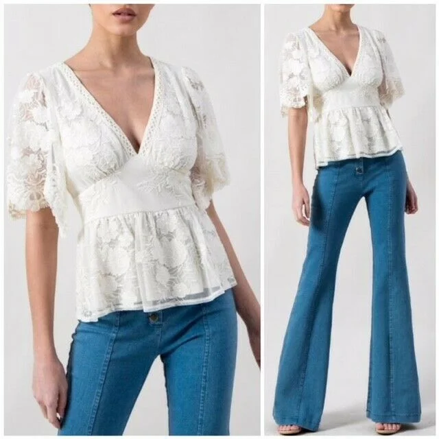 Dainty Cream Floral Lace Peplum Floral Top Casual Boho Blouse Womens Boho Chic Blouse Dainty Cream Floral Lace Peplum Floral Top Casual Boho Blouse Womens Boho Chic Blouse