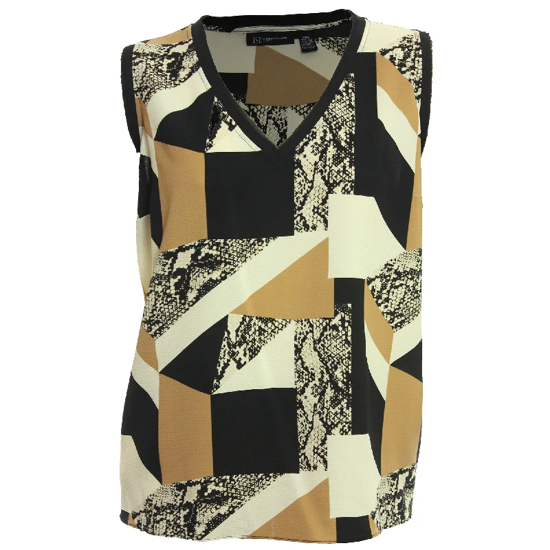 INC Multi Color Print Sleeveless Raw Edge Trim Blouse Smart Business Blouse