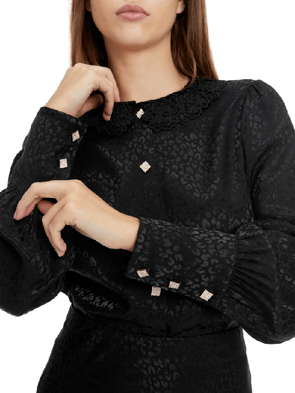 Marc Cain Glam Black Blouse With Diamante Buttons XG 51.09 W13 COL 900 Lightweight Linen Blouse Marc Cain Glam Black Blouse With Diamante Buttons XG 51.09 W13 COL 900 Lightweight Linen Blouse