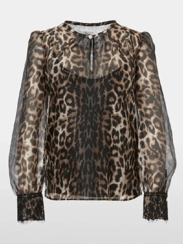 Marc Cain Glam Leopard Print Blouse With Lace Details XG 51.10 W17 COL 625 Semi-Sheer Blouse Marc Cain Glam Leopard Print Blouse With Lace Details XG 51.10 W17 COL 625 Semi-Sheer Blouse