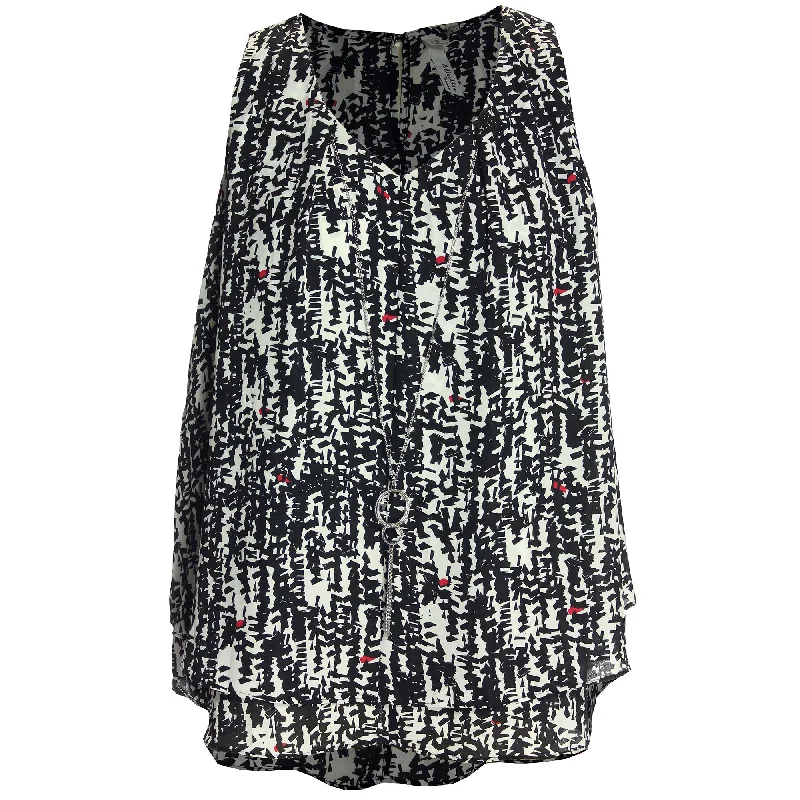 NY Collection Multi Color Print Sleeveless Necklace Blouse Cotton Casual Blouse