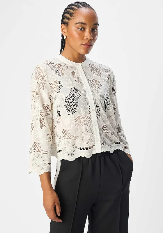 Object Erika Embellished Crochet Blouse, Cream Side Tie Blouse
