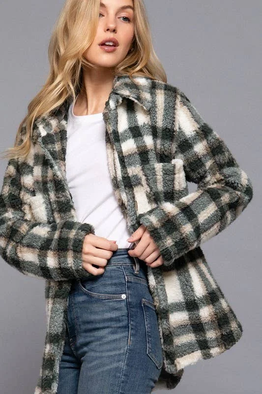 Oversize Faux Fur Shacket Elegant Embroidery Blouse