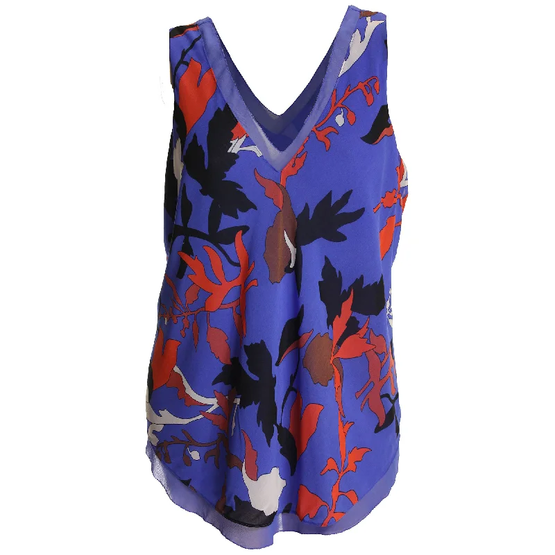 Rachel Roy Multi Color Print Sleeveless Double V-Neck Blouse Elegant Lace Blouse