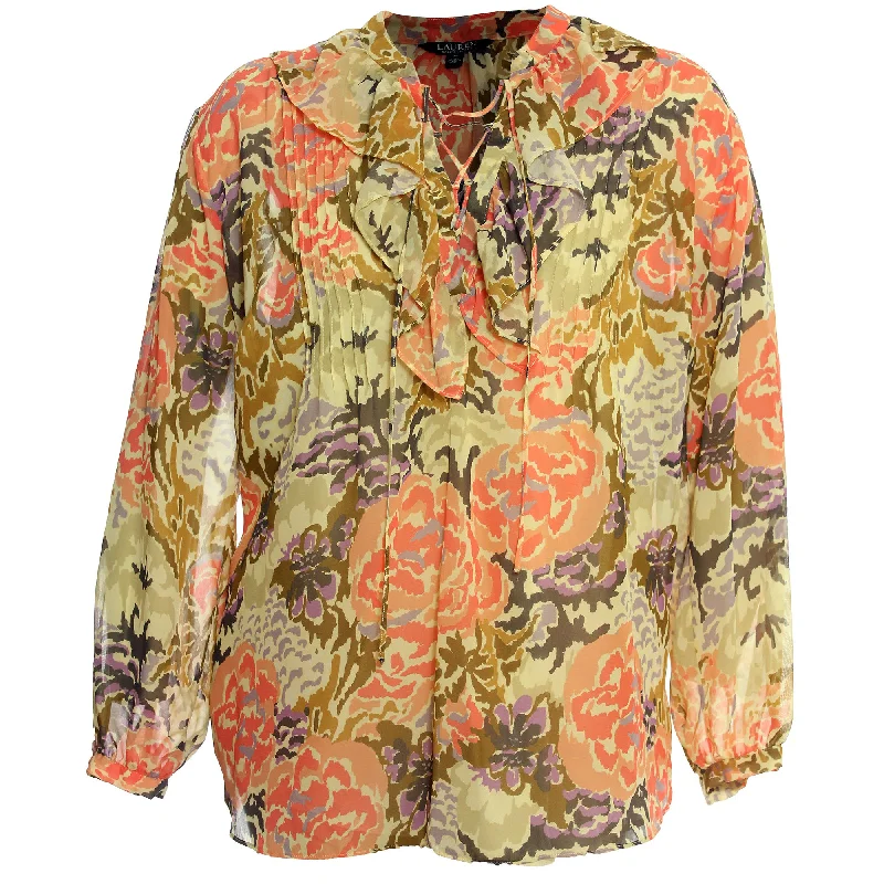 Ralph Lauren Floral Print Long Sleeve Tie Front Blouse & Camisole Asymmetric Hem Blouse Ralph Lauren Floral Print Long Sleeve Tie Front Blouse & Camisole Asymmetric Hem Blouse