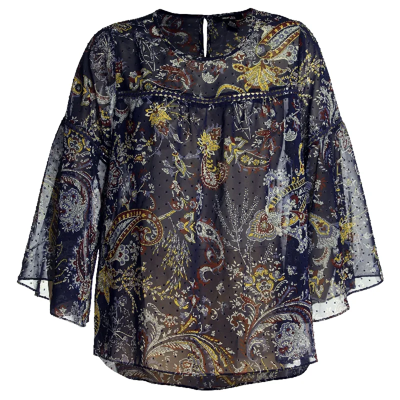 Style & Co Multi Color Print Crochet Trim High-Low Hem Blouse Soft Pastel Blouse