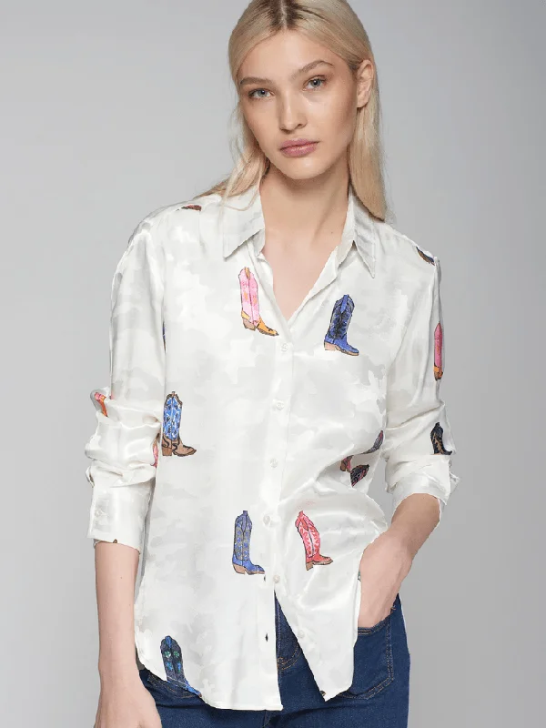 Vilagallo GABY White Cowboy Print Shirt Blouse 31868 Loose Oversized Blouse