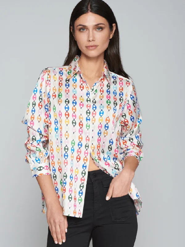 Vilagallo IRINA Multicoloured Chain Print Silky Shirt Blouse 31704 Elegant Peplum Blouse