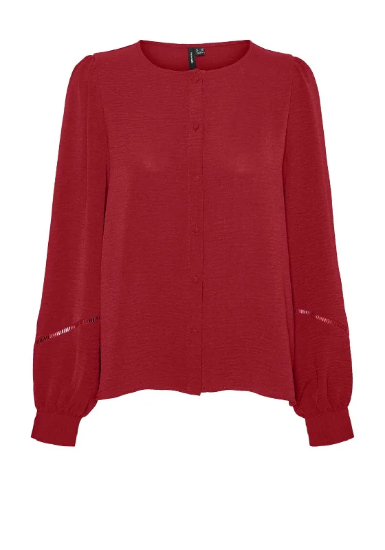 Vero Moda Alva Button Up Blouse, Red Vintage Lace Blouse