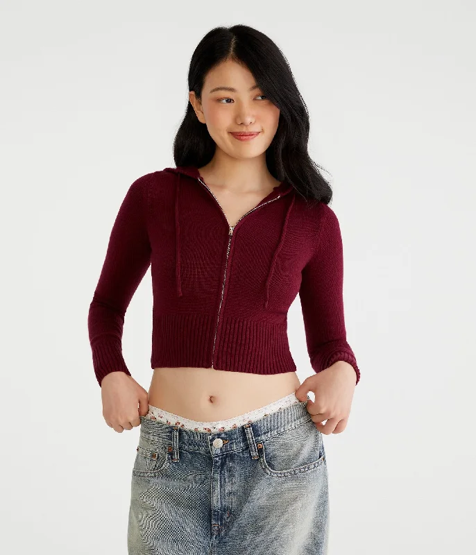 Aeropostale Solid Cropped Full-Zip Hooded Sweater Chenille Blend Fleece Blend Nylon Blend Aeropostale Solid Cropped Full-Zip Hooded Sweater Chenille Blend Fleece Blend Nylon Blend