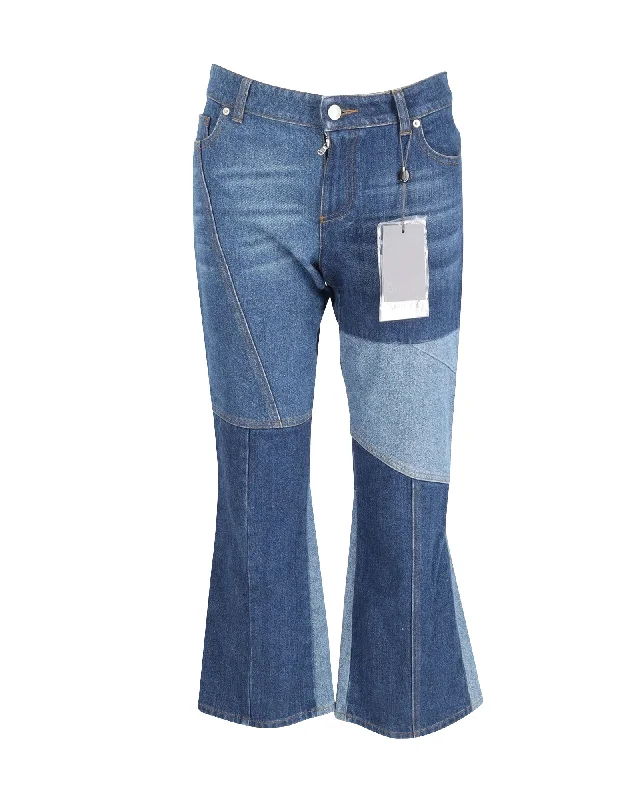 Alexander McQueen Panelled Kick Flare Jeans in Blue Cotton Fashionable Slouchy Fit Jeans Alexander McQueen Panelled Kick Flare Jeans in Blue Cotton Fashionable Slouchy Fit Jeans