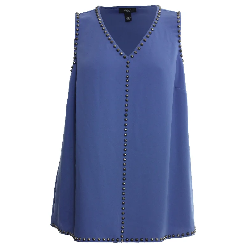 Alfani Blue Sleeveless Studded Blouse Sheer Mesh Blouse