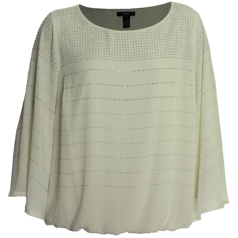 Alfani Ivory Long Sleeve Studded Blouse Elegant Semi-Sheer Blouse