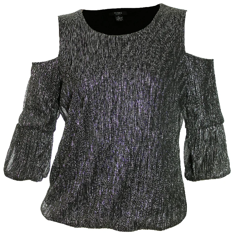 Alfani Multi Color Metallic Long Sleeve Cold Shoulder Blouse Backless Summer Blouse