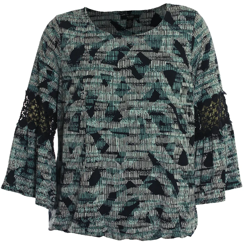 Alfani Multi Color Print Long Bell Sleeve Crochet Inset Blouse Elegant Embroidery Blouse Alfani Multi Color Print Long Bell Sleeve Crochet Inset Blouse Elegant Embroidery Blouse