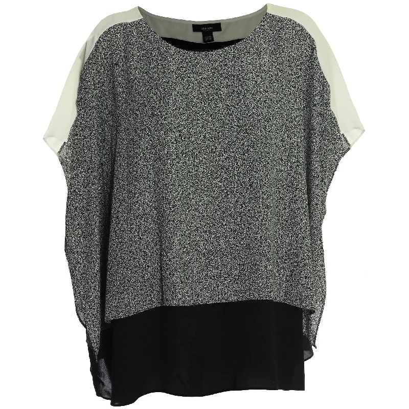 Alfani Multi Color Short Sleeve Color Block Poncho Style Blouse Feminine Ruffle Blouse