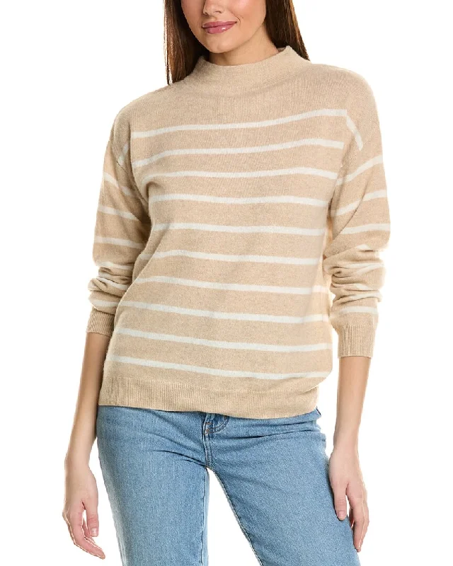 Amicale Cashmere Jersey Striped Funnel Neck Cashmere Sweater Toggled Drawstring Belted Amicale Cashmere Jersey Striped Funnel Neck Cashmere Sweater Toggled Drawstring Belted