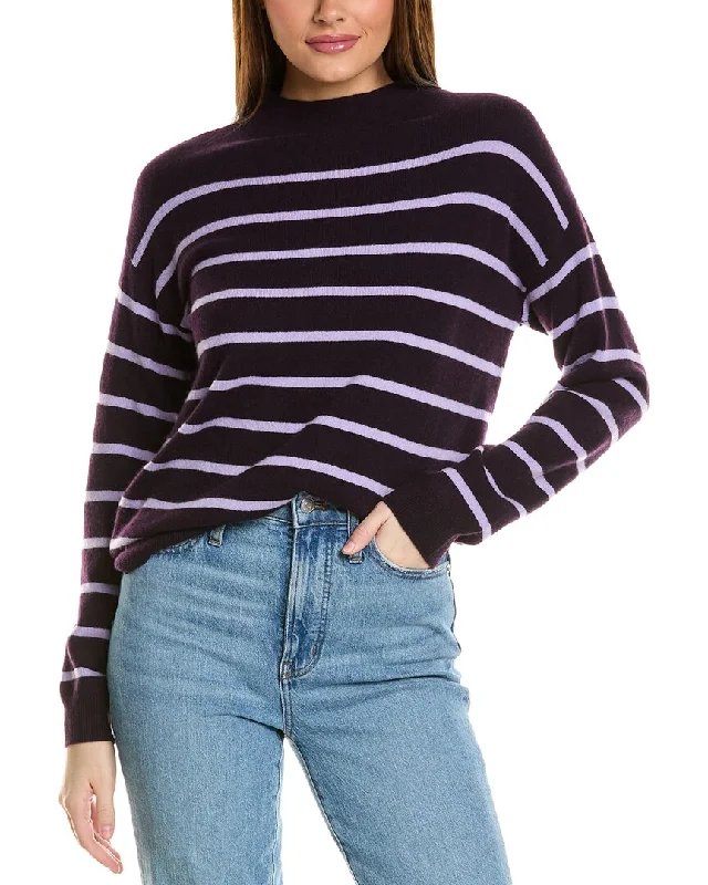 Amicale Cashmere Jersey Striped Funnel Neck Cashmere Sweater Mesh Blend Leather Blend Suede Blend Amicale Cashmere Jersey Striped Funnel Neck Cashmere Sweater Mesh Blend Leather Blend Suede Blend