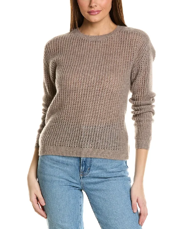 Amicale Cashmere Mesh Crewneck Cashmere Sweater Ribbed Striped Patterned