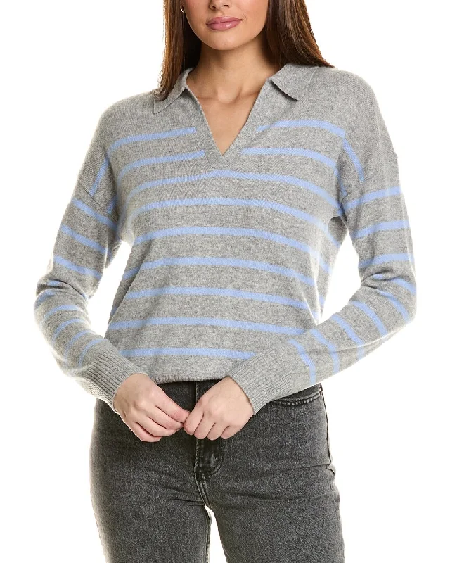 Amicale Cashmere Striped V-Neck Johnny Collar Cashmere Sweater Zippered Front Buttoned Front Snap Front Amicale Cashmere Striped V-Neck Johnny Collar Cashmere Sweater Zippered Front Buttoned Front Snap Front