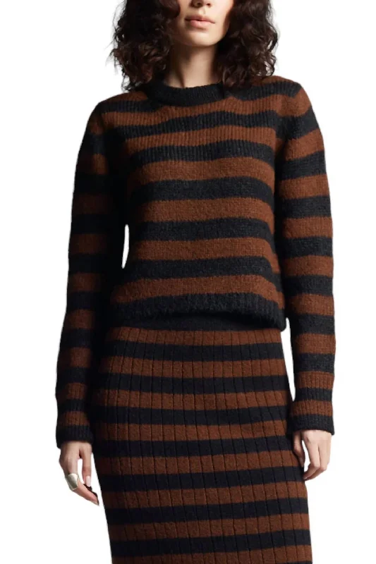 Ava Stripe Sweater In Black & Cocoa Stripe Oversized Loose Flowy