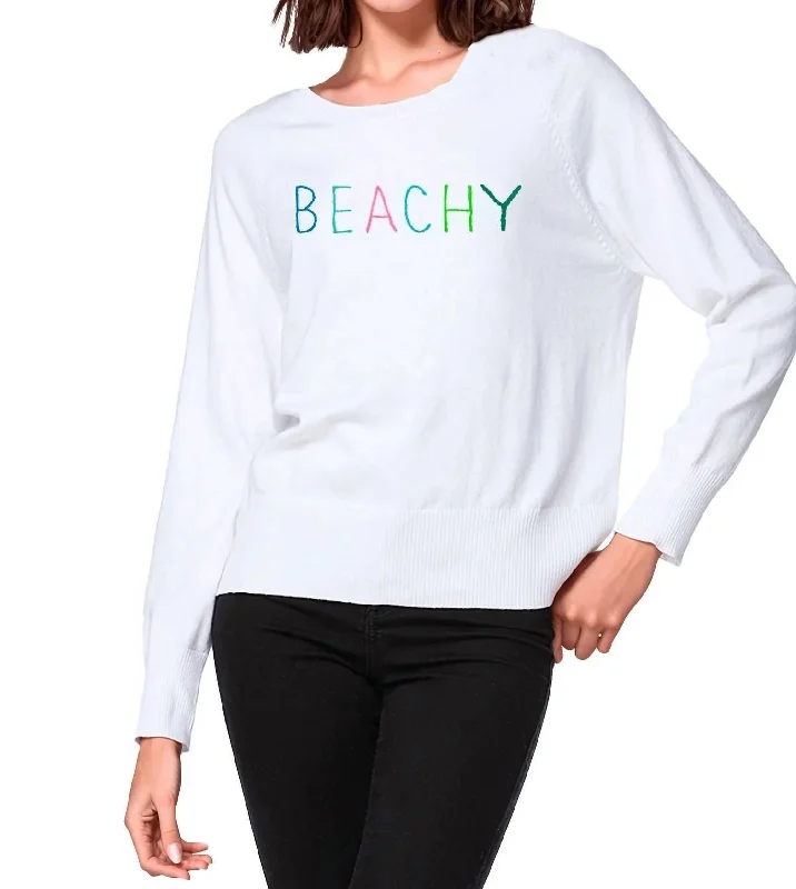 Beachy Sweater In White Multi Striped Floral Plaid