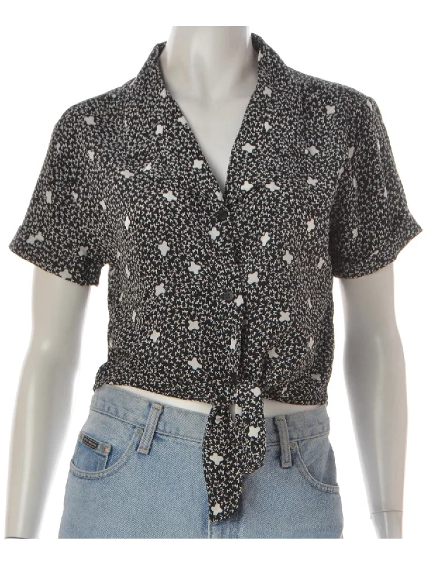 Label Black Tie Front Blouse Casual Relaxed Fit Blouse