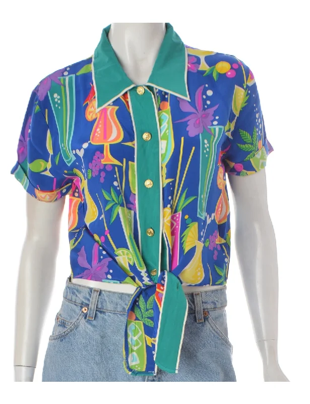 Label Blue Tie Front Blouse Polished Work Blouse