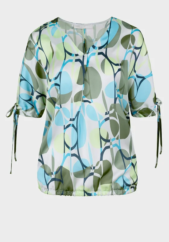 Bianca V-Neck Abstract Print Blouse, Green Mix