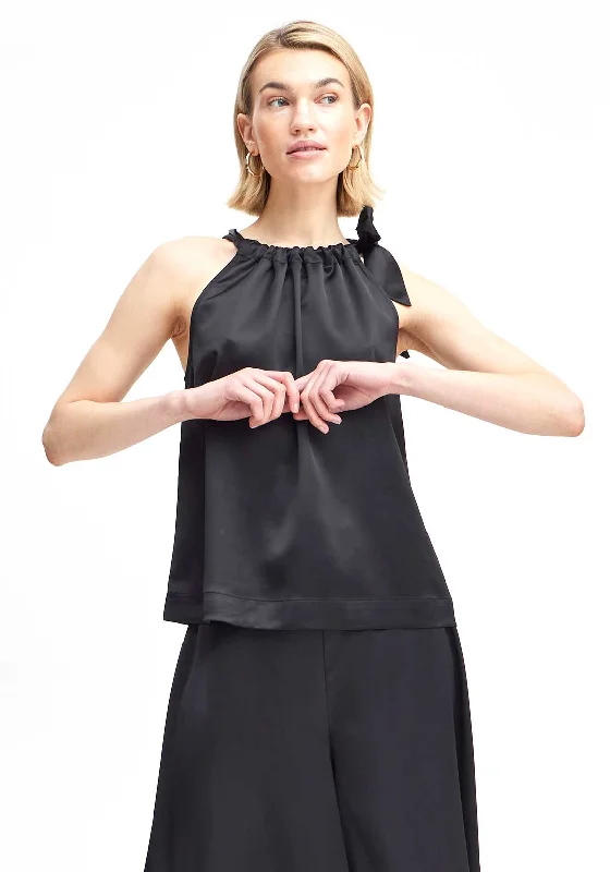 B.Young Esto Satin Blouse, Black Bell Sleeve Blouse