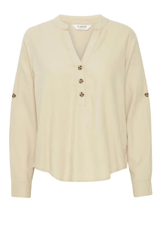 B.Young Falakka V-Neck Linen Blouse, Humus