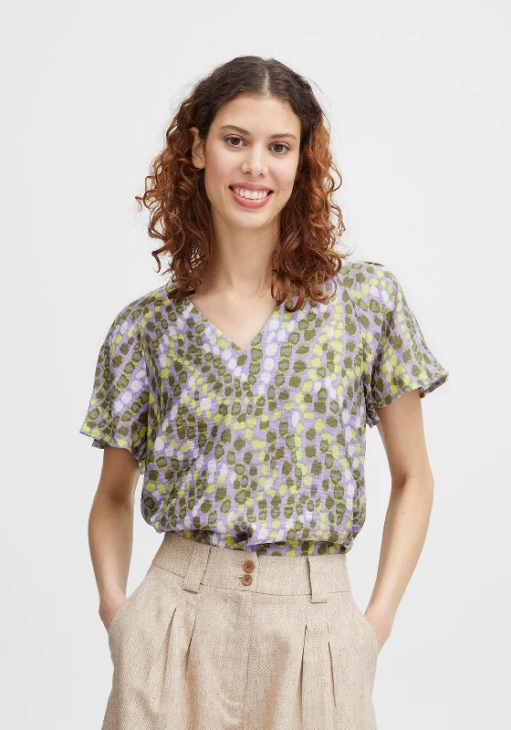 B.Young Bano V-Neck Print Blouse, Orchid Bloom