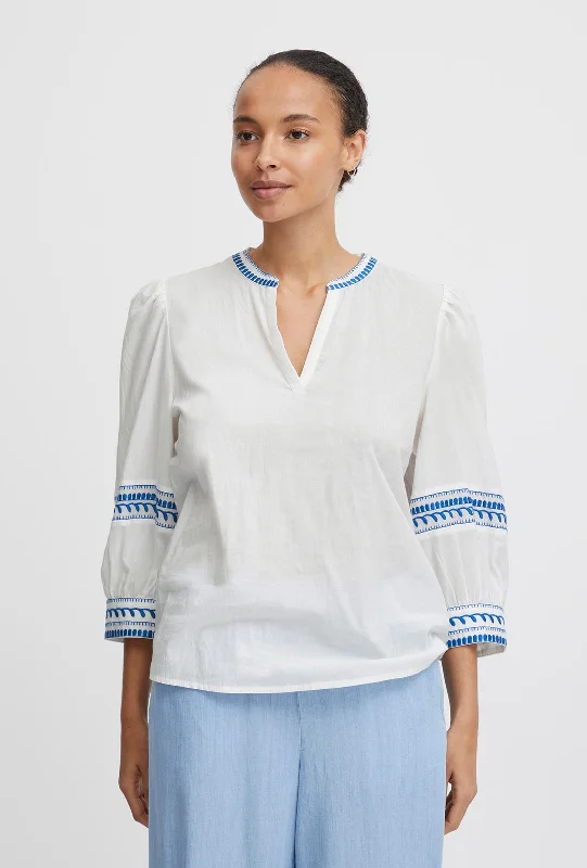 B.Young Jiya Embroidered Trim Blouse, Palace Blue Mix