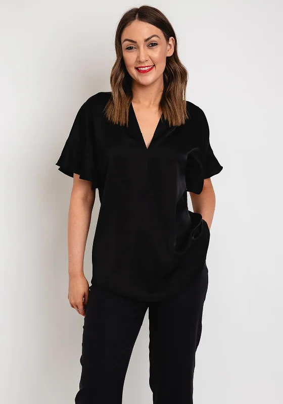 Camelot V-Neck Satin Touch Blouse, Black