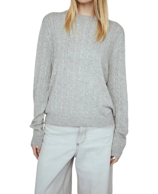 Cashmere Braided Sweater In Grey Glossy Satin Silk