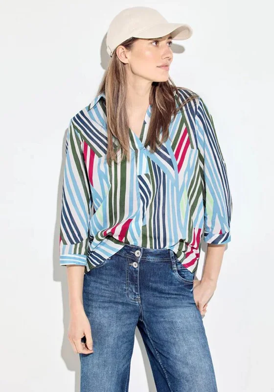 Cecil Striped Cotton Blouse, Vanilla Multi Casual Relaxed Blouse
