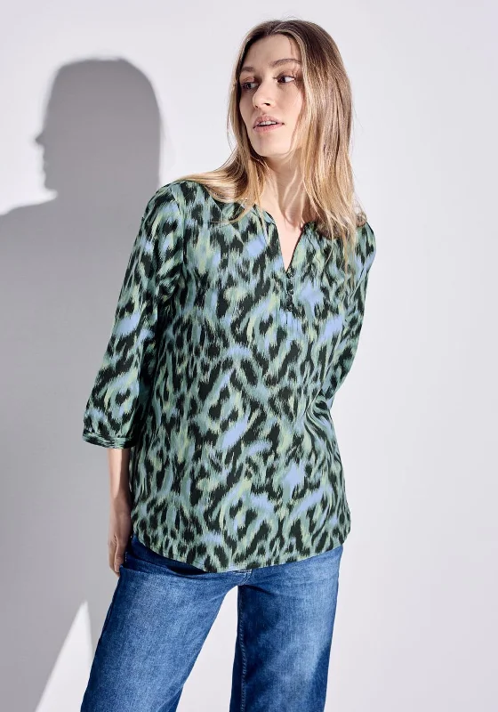 Cecil Printed Light Cotton Blouse, Green