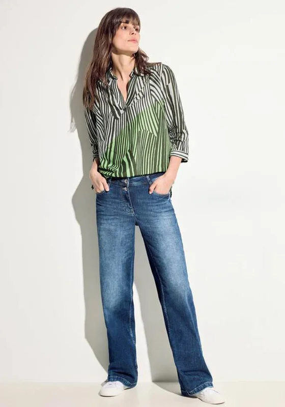Cecil Striped Long Blouse, Cool Khaki Loose Oversized Blouse